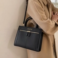 Vintage style black faux leather tote bag with gold lettering and top handles - Black without Pendant