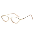 Chic women cat-eye glasses with thin gold metal frame and amber tips at 45-degree angle - Transparent Pink