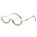 Montatura occhiali cat-eye in metallo dorato e marrone con vista laterale a 45 gradi - Cornice marrone