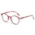 Retro-Rundbrille in Pink-Schildpatt-Optik mit modischen Metallnieten-Akzenten - +1.00 Dioptrien / Roter Schildpatt-Rahmen