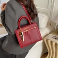 Chic red woven leather tote bag for women with decorative beaded charm and shoulder strap - Red With Wood Bead Pendant