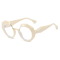Modische geometrische runde Brille in Creme mit Goldsteg und Blaulichtfilter-Gläsern - Beige Rahmen Klare Gläser