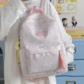 Pink marble pattern waterproof backpack for students with yellow moon plush keychain - Pink Marble (With Moon Pendant)