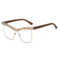 Cat eye fashion glasses frame in light brown marble pattern and golden metal - Marble Frame