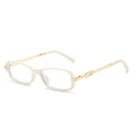 Chic cream square frame glasses with golden metal temples and anti-blue light lenses - Ivory White Frame