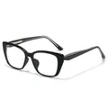 Montura de gafas de ojo de gato negro brillante clásica con acabado pulido y estilo sencillo - Marco negro brillante