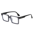 Lunettes carrées épaisses avec monture gris translucide, branches noires et accents argentés - Monture Grise