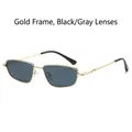 Modern gold metal rectangle sunglasses with grey lenses and spiral textured temples - Gold Frame Black Grey