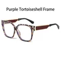 Purple tortoiseshell square blue light blocking glasses with gold metal temples - Purple Tortoise Frame Clear Lens