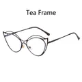 Occhiali chic cat-eye con montatura marrone tè irregolare e aste traforate - Montatura Tè