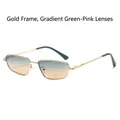 Retro small frame sunglasses with gold metal frame and green-pink gradient lenses - Gold Frame Green Pink Lenses