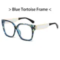 Blue tortoiseshell oversized retro glasses with golden metal temples for women - Blue Hawksbill Frame