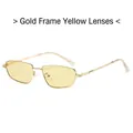 Retro rectangular sunglasses with gold metal frame and translucent yellow lenses - Gold Frame Yellow Lenses