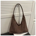 Detail of the high-capacity dark brown hobo bag with a soft matte suede finish texture - Coffee