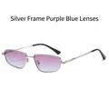 Lunettes de soleil en métal argenté avec verres dégradés violet-bleu et design torsadé - Monture Argentée Verres Violet Bleu