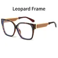 Lunettes anti-lumière bleue à monture léopard carrée avec branches en métal doré - Cadre Léopard