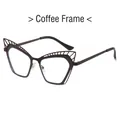 Occhiali anti luce blu cat-eye con montatura in metallo marrone caffè e ritagli - Montatura Caffè