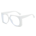 Modern white oversized thick frame glasses with blue light blocking lenses in retro style - White Frame