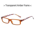 Fashionable rectangle reading glasses in transparent tea frame with geometric pattern temples - +1.00 Diopter / Transparent Tea