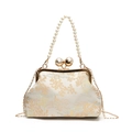 Sac brodé de style chinois élégant avec poignée en perles et chaîne dorée - Blanc