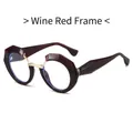 Oversized burgundy geometric anti-blue light glasses frame with golden metal bridge - Wine Red Frame