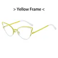 Cat-eye blue light blocking glasses with a stylish yellow metal frame and white ear tips - Yellow Frame