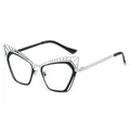 Cat eye glasses frame with black and white hollow metal design for women - Black and White Frame