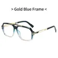 Montura de gafas grande en degradado oro y azul con elegantes patillas metálicas - Marco Azul Dorado