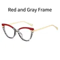 Cat eye blue light blocking glasses with red and grey frame and gold metal temples - Red Grey Frame