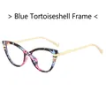 Blue tortoiseshell cat-eye glasses frame with slim golden metal temples for women - Blue Hawksbill Frame