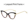 Cat eye optical frames with black and leopard print frame and slim gold metal temples - Black Leopard