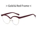 Occhiali cat-eye a mezza montura rosso scuro e oro con lenti anti-luce blu eleganti - Montatura Oro e Rosso