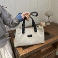 Borsa tote in lino e tela con spallacci in pelle a contrasto neri di grande capacità - Nero