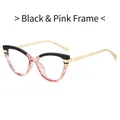 Cat-eye blue light blocking glasses with black and marble pink frames and gold temples - Black Pink Frame