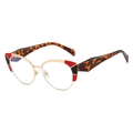 Lunettes anti-lumière bleue œil de chat avec monture élégante en léopard écaille - Monture Noire et Rouge avec Branches Léopard et Verres Blancs