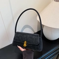 Sac à bandoulière noir minimaliste en similicuir avec fermoir ovale doré vintage - Noir