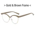 Cat eye semi-rimless glasses featuring a gold metal frame and coffee color browline - Gold & Coffee Frame