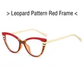 Cat eye blue light blocking glasses featuring red leopard print and gold metal temples - Leopard Red Frame