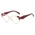 Monture de lunettes œil de chat dorée avec design géométrique coloré rouge et marron - Monture Blanche et Rouge avec Branches Rouge Jujube et Verres Blancs