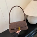 Retro dark brown underarm bag in polished leather with gold buckle detail for women - Brown