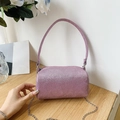 Borsa a cilindro con paillettes rosa, catena argento e manico per doppia portabilità - Rosa