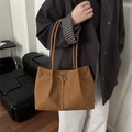 Vintage large brown faux suede tote bag with drawstring detail and slim shoulder straps - No Pendant / Tan