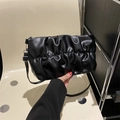 Chic black pleated cloud bag with silver hardware and shoulder strap for women - Black