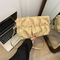 Chic cream ruched cloud bag with adjustable shoulder strap for women - Khaki