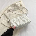 White pleated cloud shoulder bag in soft faux leather with elegant chain strap detail - White