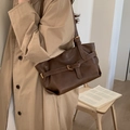Bolso tote vintage marrón oscuro de gran capacidad para mujer con hebilla decorativa - Marrón