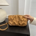 Caramel pleated cloud bag with slim shoulder strap in soft synthetic leather - Brown