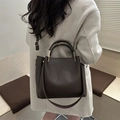 Dark brown pebble leather tote bag with dual handles and adjustable strap for women - Brown