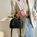 Chic black quilted shell bag with crocodile texture and gold hardware for women - Black