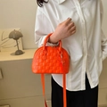 Mini orange shell bag with grid texture, detachable strap and top handle - Orange